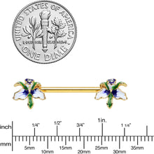 Load image into Gallery viewer, 14G 9/16 Clear Gem Gold Tone Iris Flower Barbell Nipple Ring Set
