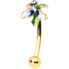 Load image into Gallery viewer, 16G 5/16 Clear Gem Gold Tone Iris Flower Curved Eyebrow Ring
