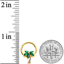 Load image into Gallery viewer, 16G 3/8 Green Gem Gold Tone Palm Tree Hinged Segment Ring
