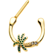 Load image into Gallery viewer, 16G 5/16 Clear Gem Gold Tone Retro Palm Tree Cartilage Clicker
