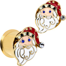 Load image into Gallery viewer, Color Gem Gold Tone Snazzy Santa Christmas Double Flare Plug Set
