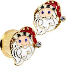 Load image into Gallery viewer, Color Gem Gold Tone Snazzy Santa Christmas Double Flare Plug Set

