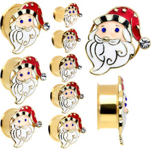 Load image into Gallery viewer, Color Gem Gold Tone Snazzy Santa Christmas Double Flare Plug Set
