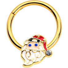 Load image into Gallery viewer, 16G 3/8 Clear Gem Gold Tone Santa Christmas Hinged Segment Ring
