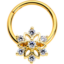 Load image into Gallery viewer, 16G 3/8 Clear Gold Tone Flower Snowflake Christmas Hinged Segment Ring
