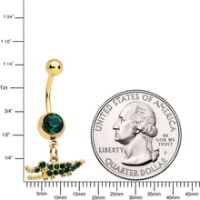 Load image into Gallery viewer, Green Gem Gold Tone Gator Palm Tree Dangle Belly Ring Set of 2
