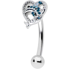 Load image into Gallery viewer, 16G 5/16 Blue Dolphin Heart Curved Eyebrow Ring
