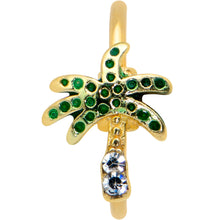 Load image into Gallery viewer, 16G 5/16 Clear Green Gem Gold Tone Retro Palm Tree Nose Hoop
