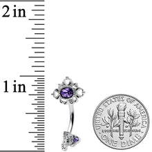 Load image into Gallery viewer, Purple Gem Unlock My Heart Key Valentines Day Double Mount Belly Ring
