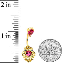 Load image into Gallery viewer, Clear Pink Gem Gold Tone Open Lace Love Double Mount Belly Ring
