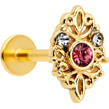 Load image into Gallery viewer, 16G 5/16 Pink Clear Gem Gold Tone Lace Love Labret Monroe Tragus
