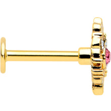 Load image into Gallery viewer, 16G 5/16 Pink Clear Gem Gold Tone Lace Love Labret Monroe Tragus

