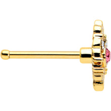 Load image into Gallery viewer, 20G 1/4 Pink Clear Gem Gold Tone Lace Love Nose Bone
