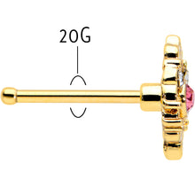 Load image into Gallery viewer, 20G 1/4 Pink Clear Gem Gold Tone Lace Love Nose Bone
