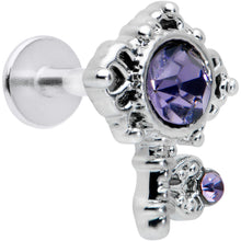 Load image into Gallery viewer, 16G 1/4 Purple Gem Unlock My Heart Key Labret Monroe Tragus
