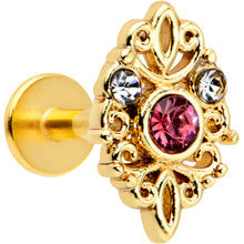 Load image into Gallery viewer, 16G 1/4 Pink Clear Gem Gold Tone Lace Love Labret Monroe Tragus
