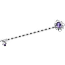 Load image into Gallery viewer, 14G Purple Gem Unlock My Heart Key Industrial Barbell 38mm

