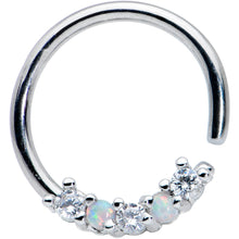 Load image into Gallery viewer, 16G 3/8 White Synthetic Opal Clear CZ Gem Style Closure Ring
