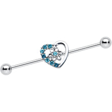 Load image into Gallery viewer, 14G Blue Gem Floral Hollow Heart Industrial Barbell 38mm
