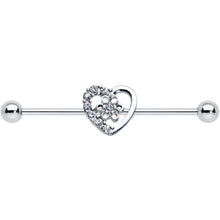 Load image into Gallery viewer, 14G Clear Gem Floral Hollow Heart Industrial Barbell 38mm
