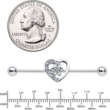 Load image into Gallery viewer, 14G Clear Gem Floral Hollow Heart Industrial Barbell 38mm
