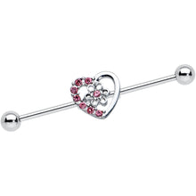 Load image into Gallery viewer, 14G Pink Gem Floral Hollow Heart Industrial Barbell 38mm
