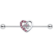 Load image into Gallery viewer, 14G Pink Gem Floral Hollow Heart Industrial Barbell 38mm
