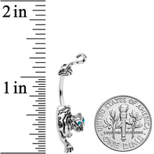 将图片加载到图库查看器，Blue Gem Prowling Tiger Double Mount Belly Ring
