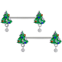 Load image into Gallery viewer, 14G 1/2 Clear Blue Red Gem Christmas Tree Barbell Nipple Ring Set
