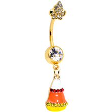 Load image into Gallery viewer, Clear Red Gem Gold Hue Candy Corn Treat Bag Dangle Belly Ring Set of 2
