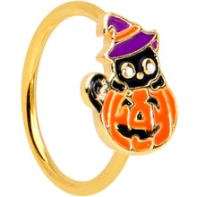 Load image into Gallery viewer, 20G 5/16 Gold Tone Pumpkin Black Cat Halloween Nose Hoop
