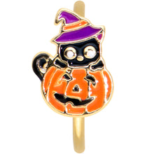 Load image into Gallery viewer, 20G 5/16 Gold Tone Pumpkin Black Cat Halloween Nose Hoop

