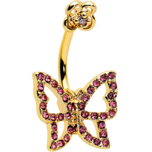 Load image into Gallery viewer, Pink Gem Gold Tone Simple Butterfly Flower Double Mount Belly Ring
