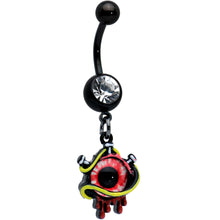 将图片加载到图库查看器，Clear Gem Black Spiky Eyeball Halloween Dangle Belly Ring
