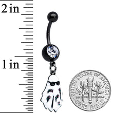 将图片加载到图库查看器，Clear Gem Black Hipster Ghost Halloween Dangle Belly Ring
