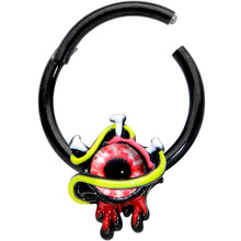 Load image into Gallery viewer, 16G 3/8 Black Spiky Eyeball Halloween Hinged Segment Ring
