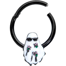 Load image into Gallery viewer, 16G 3/8 Black Hipster Ghost Halloween Hinged Segment Ring
