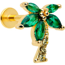 Load image into Gallery viewer, 16G 5/16 Clear Green Gem Gold Tone Palm Tree Labret Monroe Tragus
