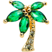 Load image into Gallery viewer, 16G 5/16 Clear Green Gem Gold Tone Palm Tree Labret Monroe Tragus
