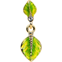 Load image into Gallery viewer, 16G 1/4 Clear Gem  Gold Tone Lush Leaves Dangle Cartilage Tragus
