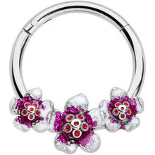 Load image into Gallery viewer, 16G 3/8 Red Purple Double Flower Hinged Segment Ring
