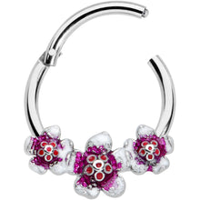 Load image into Gallery viewer, 16G 3/8 Red Purple Double Flower Hinged Segment Ring
