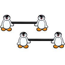 Load image into Gallery viewer, 14G 9/16 Black Baby Penguin Barbell Nipple Ring Set
