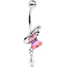 将图片加载到图库查看器，Clear Gem Heart Pink Butterfly Dangle Belly Ring
