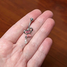 将图片加载到图库查看器，Clear Gem Heart Pink Butterfly Dangle Belly Ring
