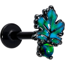 Load image into Gallery viewer, 16G 5/16 Green Synthetic Opal Black Fall Leaf Labret Monroe Tragus
