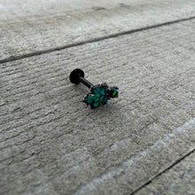 Load image into Gallery viewer, 16G 5/16 Green Synthetic Opal Black Fall Leaf Labret Monroe Tragus
