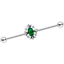 Load image into Gallery viewer, 14G Clear Green Gem Ornate Art Deco Industrial Barbell 38mm
