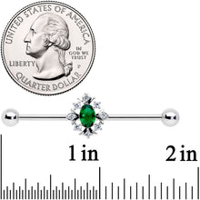 Load image into Gallery viewer, 14G Clear Green Gem Ornate Art Deco Industrial Barbell 38mm
