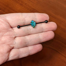Load image into Gallery viewer, 14G Green Synthetic Opal Black Fall Leaf Industrial Barbell 38mm

